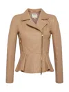 L Agence Lyric Peplum Leather Biker Jacket In Cappuccino