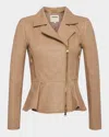 L Agence Lyric Peplum Leather Biker Jacket In Cappuccino