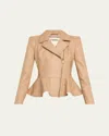 L Agence Lyric Peplum Leather Biker Jacket In Cappuccino