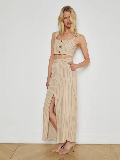 L Agence Maceline Pinstriped Maxi Skirt In Tan/brown Pinstripe