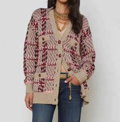 L AGENCE MACIE CARDIGAN IN NATURAL/PINK/BURGUNDY/BLACK SEQUIN