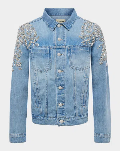 L Agence Mack Oversized Embellished Denim Jacket In Colby