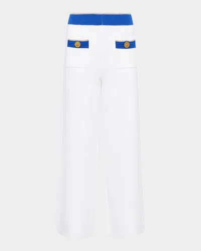 L Agence Madrid Wide-leg Knit Pants In White/navy/gold