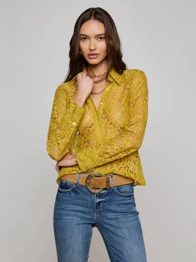 L Agence Maia Floral Lace Blouse In Yellow