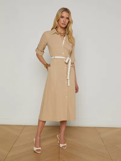 L Agence Malika Linen-blend Shirt Dress In Almond/ivory