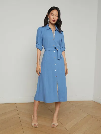 L Agence Malika Linen-blend Shirt Dress In Harbor Blue/pebble