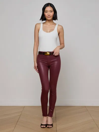 L Agence Marguerite Coated Skinny Jean In Burgundy