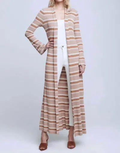 L Agence Marija Duster Cardigan In Tan/stripe