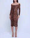 L AGENCE MARISE SWEATHEART DRESS IN FAWN MULTI SOFT LEOPARD