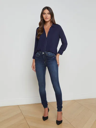 L Agence Marlene Blouse In Navy/white Contrast