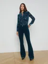 L Agence Marty Velvet Pant In Turquoise In Rich Teal
