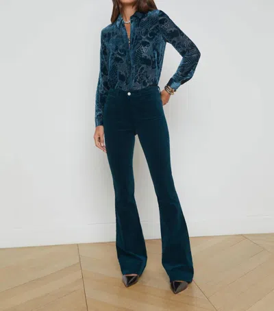 L Agence Marty Velvet Pant In Turquoise In Blue