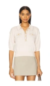 L Agence Masaki Short Sleeve Collared Sweater In Pink