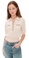L Agence Masaki Short Sleeve Collared Sweater In Parchment/cappuccino Gold