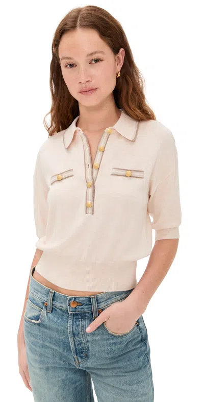 L AGENCE MASAKI SHORT SLEEVE COLLARED SWEATER PARCHMENT/CAPPUCCINO GOLD