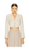 L Agence Maura Cropped Tweed Jacket In Beige