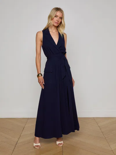 L Agence Mayer Linen-blend Maxi Dress In Black