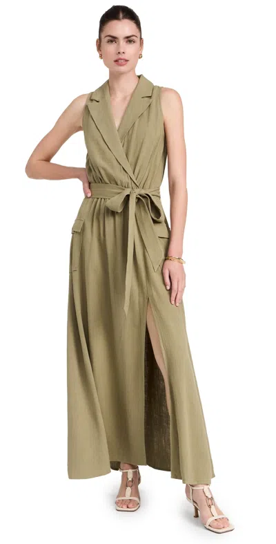 L'agence Mayer Linen-blend Maxi Dress In Covert Green