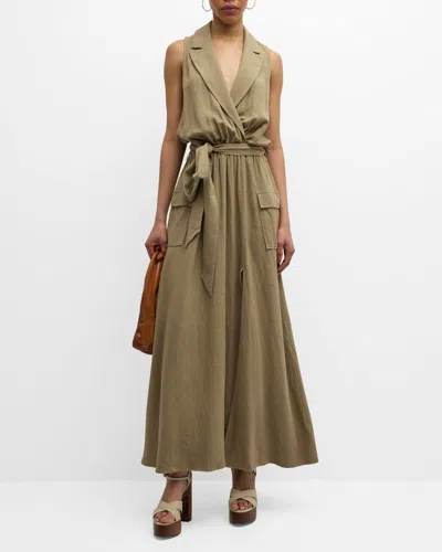 L Agence Mayer Military Maxi Dress In Covert Green