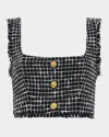 L Agence Maylin Tweed Top In Blackecru