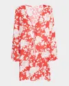 L Agence Meghan Ikebana Tie-front Blouson Mini Dress In Rouge
