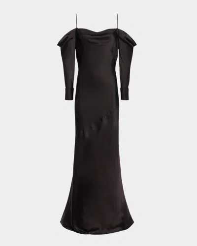 L Agence Melly French-cuff Silk Maxi Dress In Black