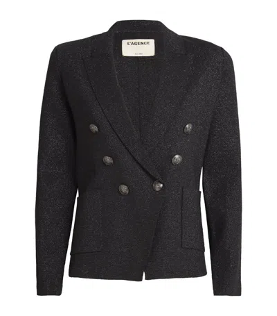 L Agence Metallic Knit Kenzie Blazer In Black