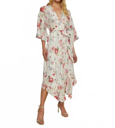 L Agence Miki Handkerchief Hem Dress In Ivory Multi Watercolor Floral