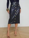 L Agence Milann Midi Snap Front Skirt In Midnight In Multi