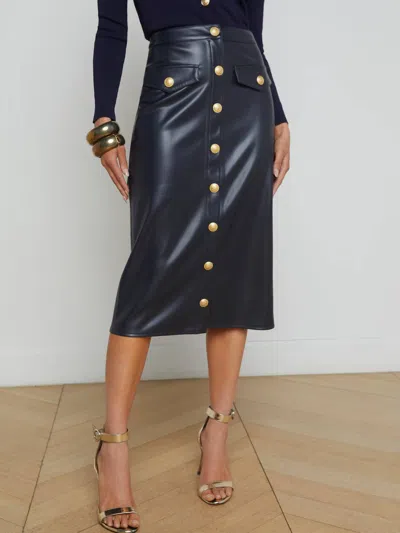 L Agence Milann Midi Snap Front Skirt In Midnight In Multi