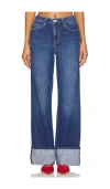 L Agence Miley Cuffed Wide-leg Jean In Blue