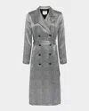 L Agence Moda Satin Trench Coat In Whiteblack Glen Plaid
