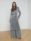 L Agence Moda Satin Trench Coat In White/black Glen Plaid