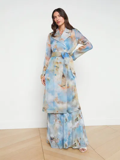 L Agence Moda Silk Organza Trench Coat In Light Blue Multi Renaissance