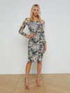 L Agence Morgana Ruched Off-shoulder Dress In Multi Distressed Floral