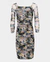 L Agence Morgana Ruched Off-shoulder Dress In Multi Distrssed Floral