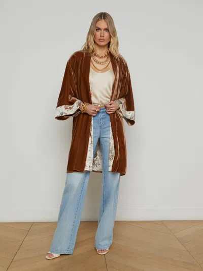 L Agence Nabi Velvet Kimono In Fawn/ecru Multi Tapestry Jungle