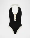 L Agence Natalya Collared One-piece Swimsuit In Black