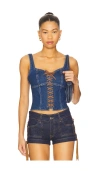 L Agence Nayeli Lace Up Corset Tank Top In Redford In Blue