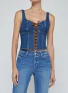 L Agence Nayeli Lace Up Corset Tank Top In Redford In Blue