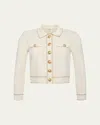 L Agence Neo Contrast-trim Cropped Cardigan In Vintage Whitealmond