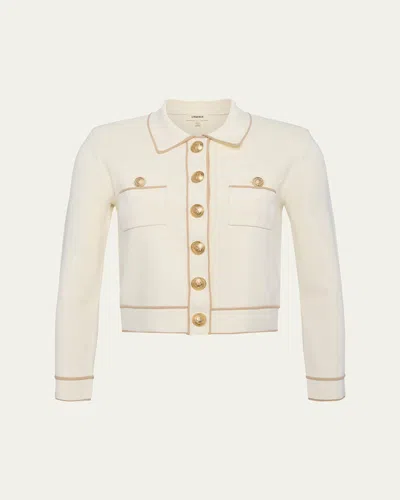 L Agence Neo Contrast-trim Cropped Cardigan In Vintage White/almond