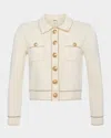 L Agence Neo Contrast-trim Cropped Cardigan In Vintage Whitealmond