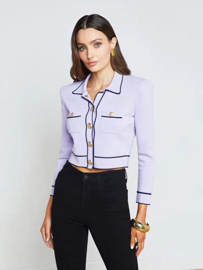 L Agence Neo Cropped Cardigan In Pale Lilac Midnight