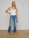 L Agence Nevia Low-rise Distressed Straight Jeans In Brown