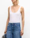 L Agence Womens Ribbed Cotton Stretch Bodysuit In White