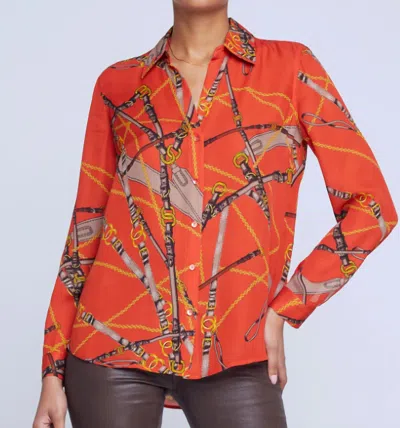L Agence Nina Button Down Shirt In Orange Multi