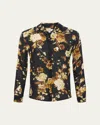 L Agence Nina Button-front Silk Blouse In Black Multi Ikebana