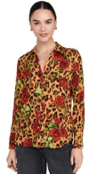 L Agence Nina Long Sleeve Blouse Multi Leopard Romantic Rose In Multi Leopard Romantic Rose