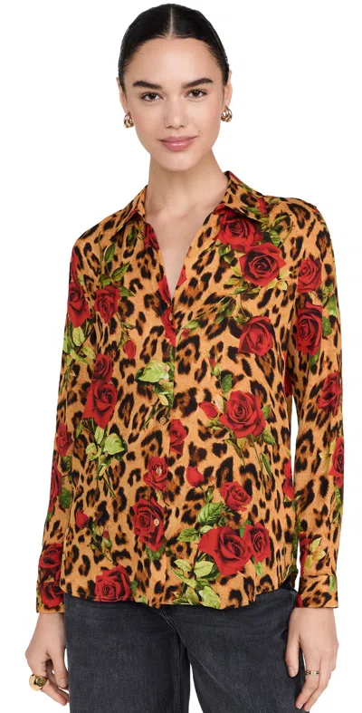 L Agence Nina Long Sleeve Blouse Multi Leopard Romantic Rose